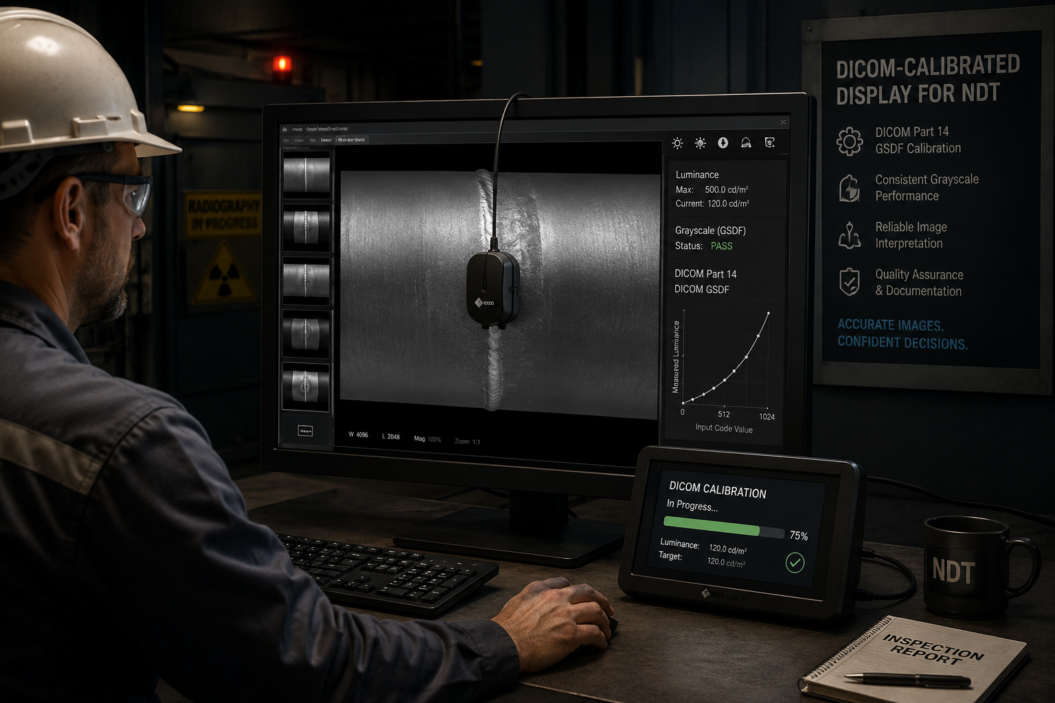 Using DICOM-Calibrated Medical Displays for NDT X-Ray Image Review: DICONDE, ASTM E3147, and Display QA Explained