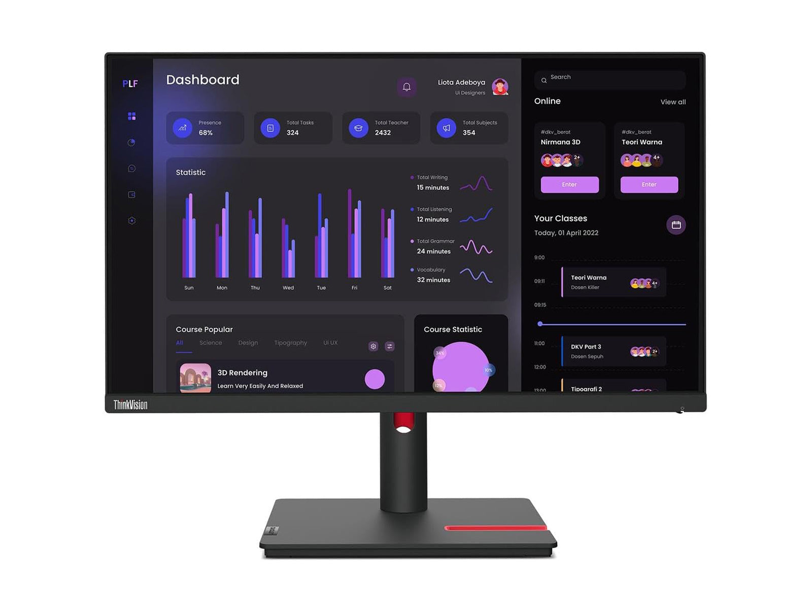 Lenovo ThinkVision T24i-30 24" Full HD 1920 x 1080 Color LED Display Monitor (63CFMAR1US)