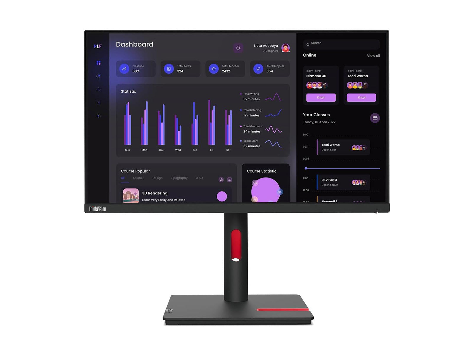 Lenovo ThinkVision T24i-30 24" Full HD 1920 x 1080 Color LED Display Monitor (63CFMAR1US)