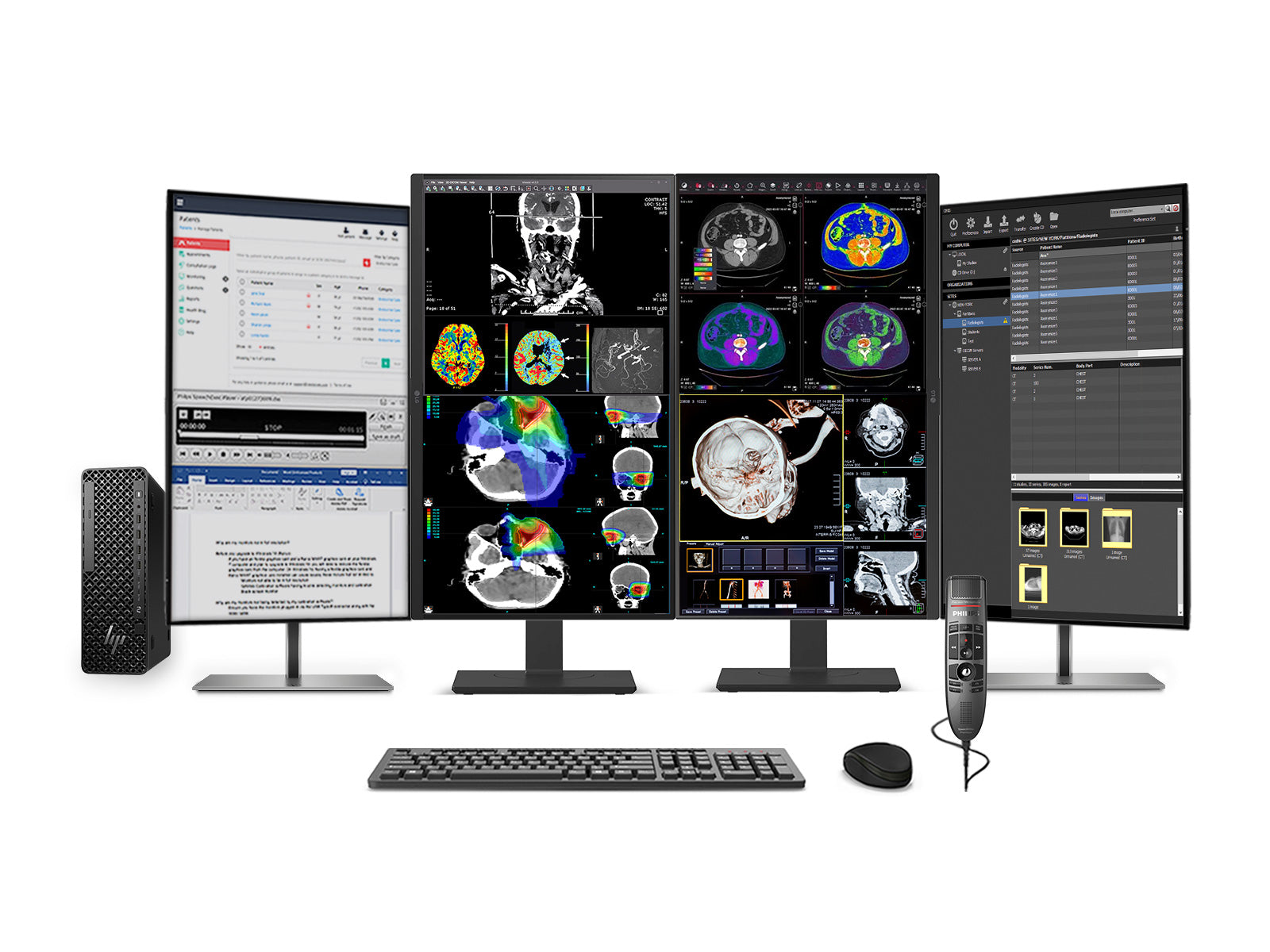 Complete PACS General Radiology Station | Dual LG 27" Color Fusion 8MP 4K | HP Z2 SFF G1i Workstation | Dictation Mic | Worklist Monitor (D27HS713CP3T)