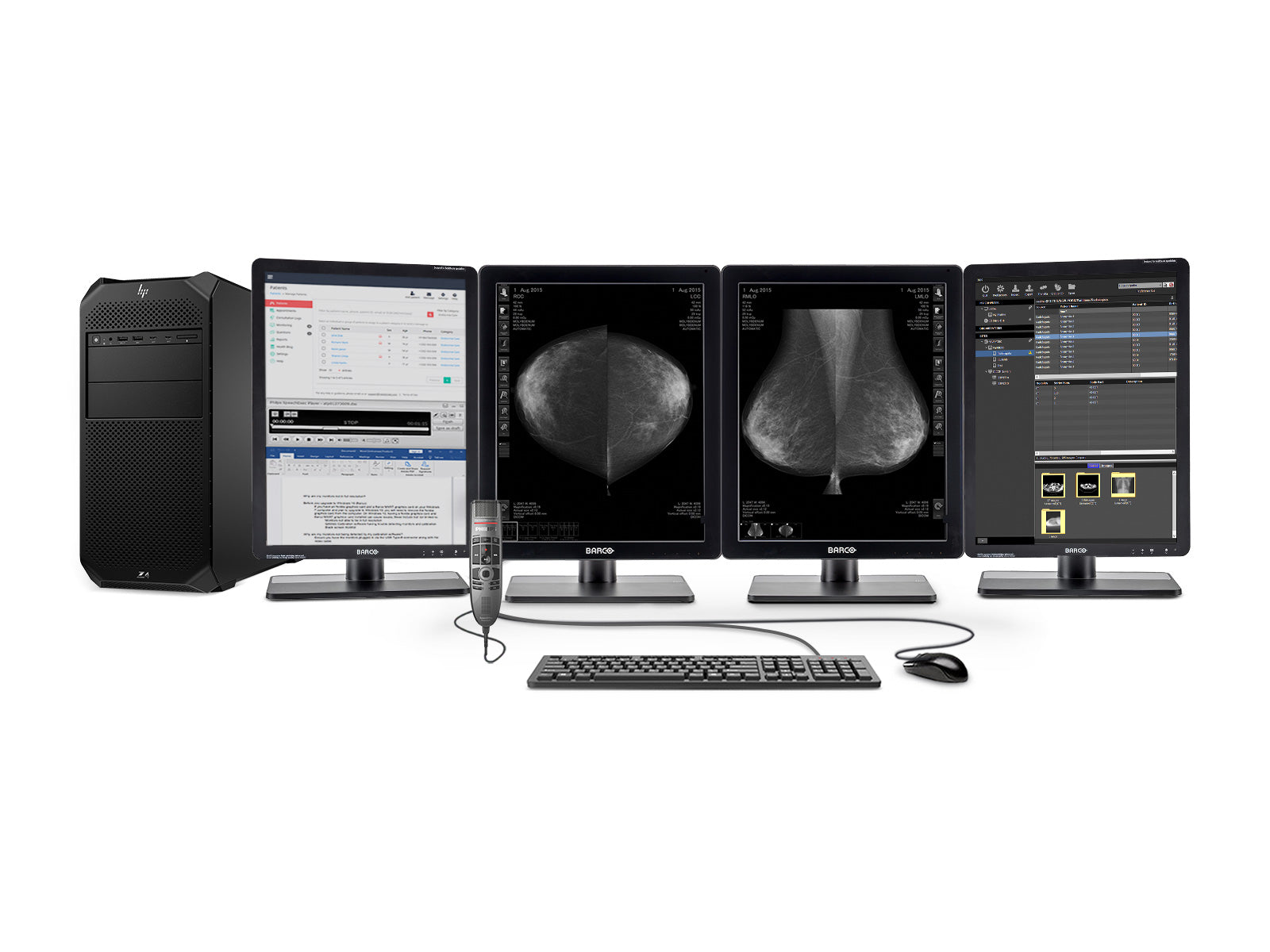 Complete Mammography Reading Station | Barco 5MP Grayscale LED Monitor | HP Z4 G5 Workstation | Dictation Mic | Worklist Monitors (QNG5221Z4G5)