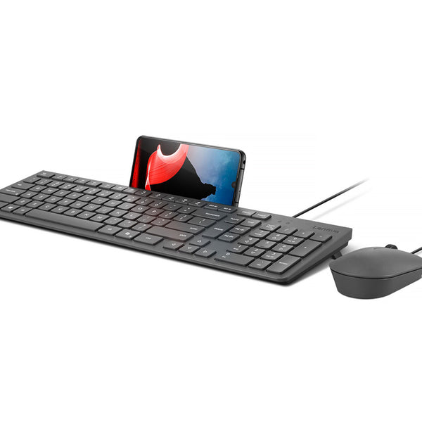 Lenovo Wired Mouse and Keyboard with Phone Holder | 310 Combo - US Eng
