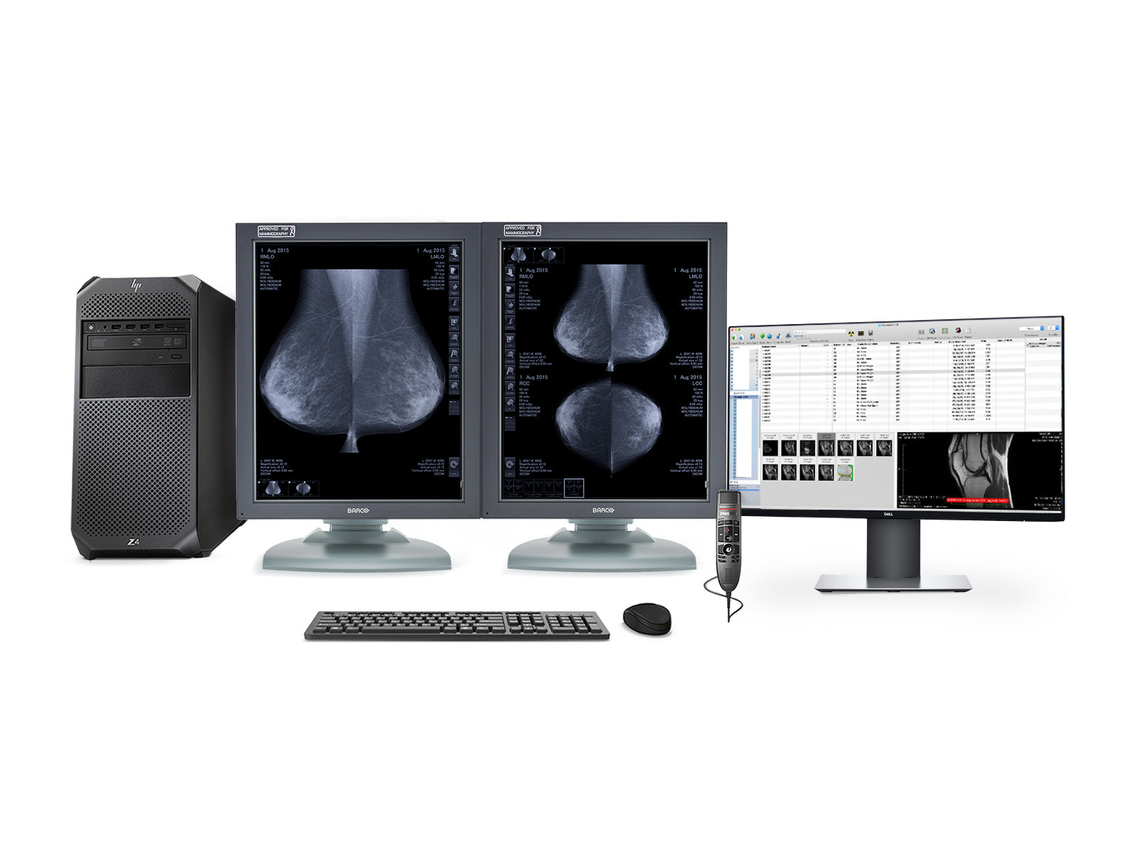 Complete PACS Mammography Reading Station | Barco MDMG-5121 5MP Grayscale Displays | HP Workstation | Dictation Mic | Worklist Monitor (MG5121Z4R)