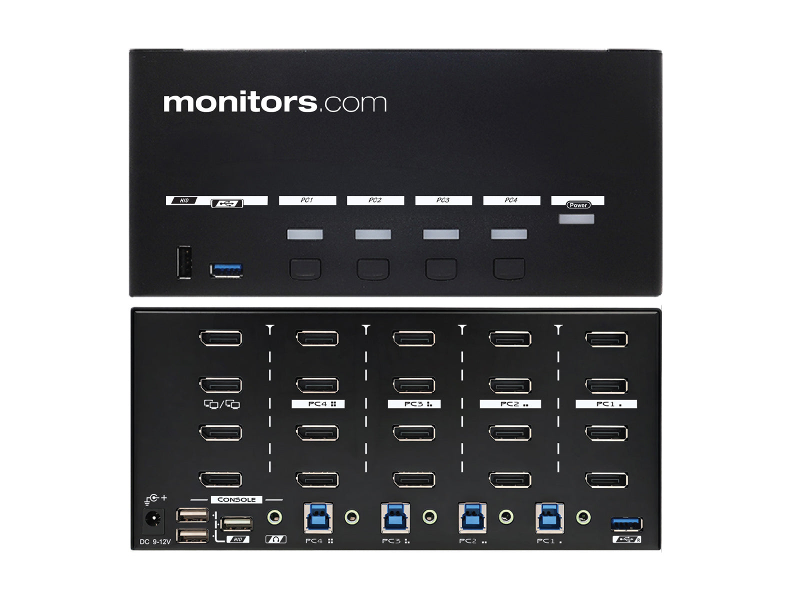 Monitors.com Estações de trabalho quádruplas, KVM switch com passagem de EDID DisplayPort 8K para quatro monitores (MEDKVM-8144)