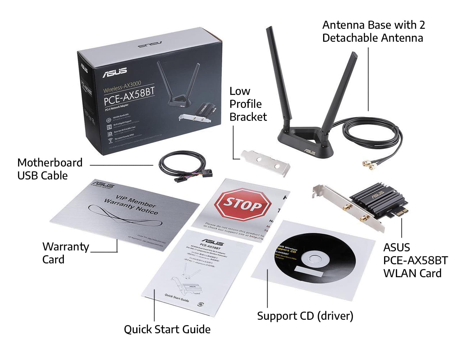 Asus 무선 PCE-AX3000 Wi-Fi 어댑터 | 2x2 MU-MIMO | WPA3 보안(PCE-AX58BT) Monitors.com