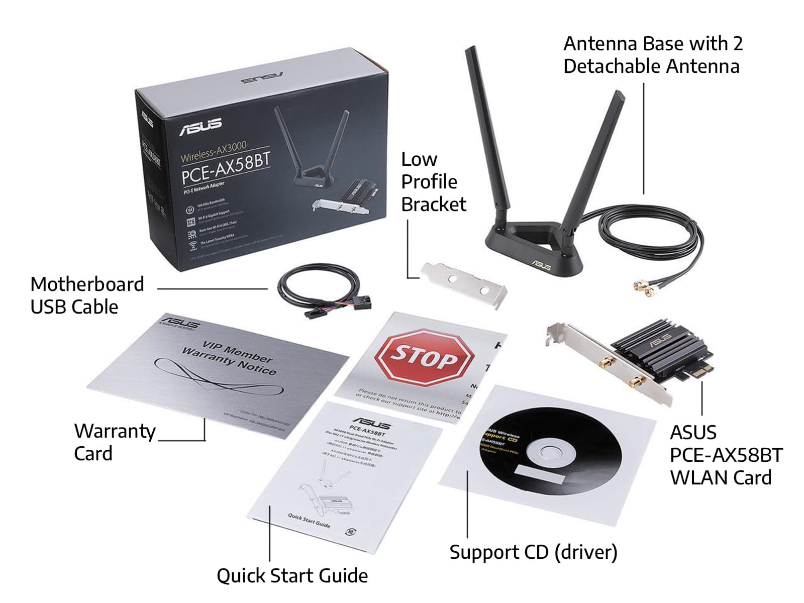 Asus Wireless PCE-AX3000 Wifi Adapater | 2x2 MU-MIMO | WPA3 Security (PCE-AX58BT) Monitors.com 